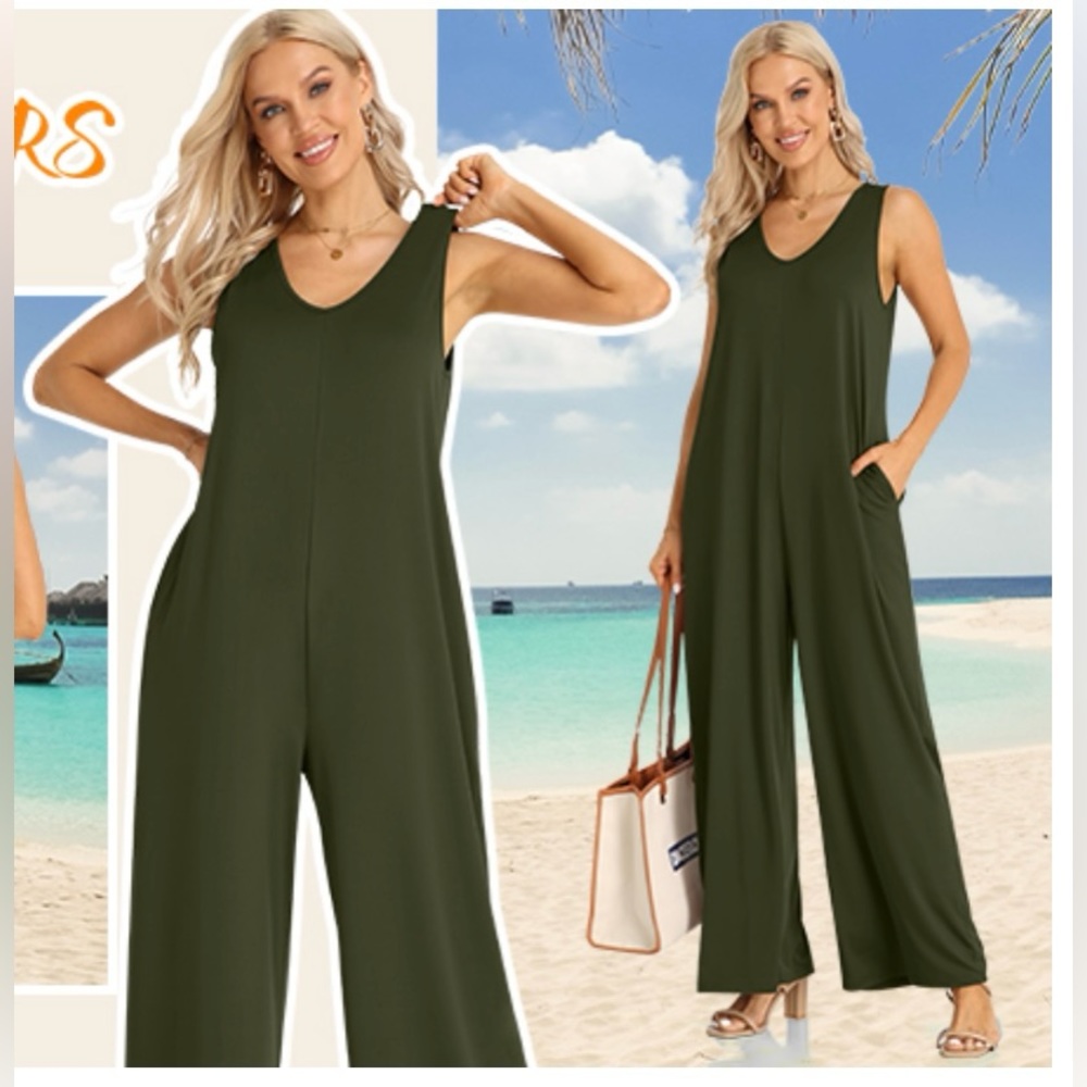Sleeveless Olive Green Wide-Leg Jumpsuit